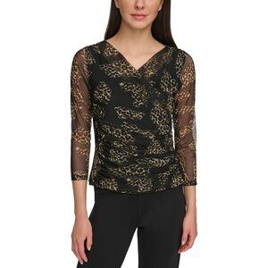 DKNY Womens Black Meh Polyester Blouse NWT